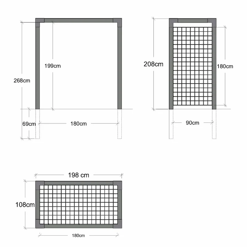 Pflanzenspalier 'Rosenportal' | L 198 x B 108 x H 208 cm | Wandmontage | Holzpfosten | Stahlgitter | Beschläge feuerverzinkt | schwarz lackiert | Made in Europe