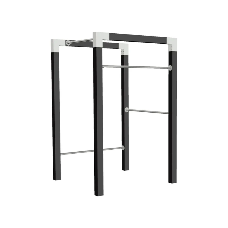 Trainingsgestell 'Fitness' | L 138 x B 138 x H 220 cm | 3 x Reckstangen 120 cm | Holzpfosten | Beschläge feuerverzinkt | schwarz lackiert | 150 kg belastbar | Made in Europe
