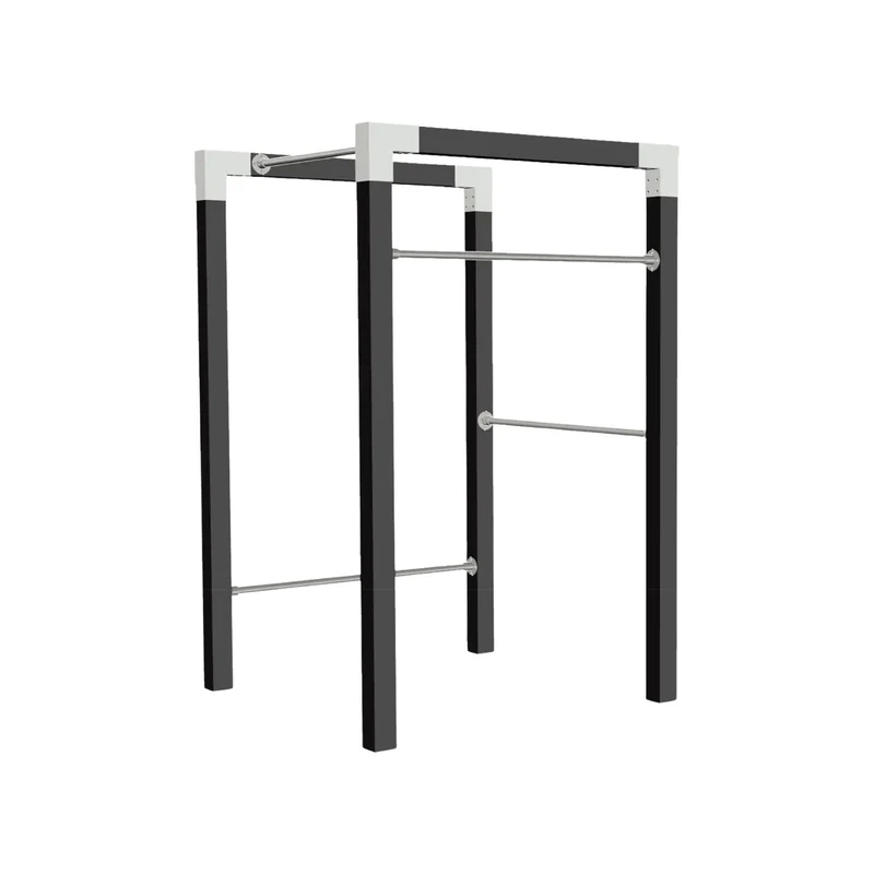 Trainingsgestell 'Fitness' | L 138 x B 138 x H 220 cm | 3 x Reckstangen 120 cm | Holzpfosten | Beschläge feuerverzinkt | schwarz lackiert | 150 kg belastbar | Made in Europe