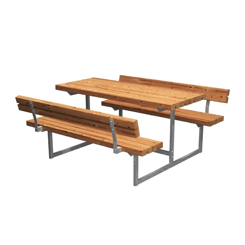 Gartenmöbel-Garnitur 'Basic Junior' || | mit Rückenlehne | 1 Tisch, 2 Bänke | fix verbunden | L 118 x B 132 x H 57 cm | ThermoWood® | Beschläge feuerverzinkt | Made in Europe