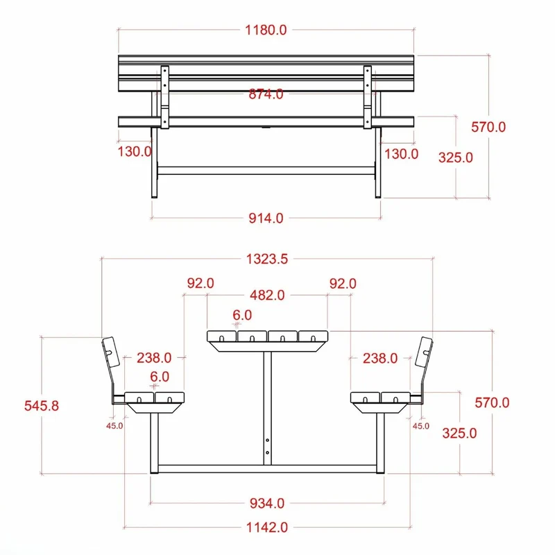 Gartenmöbel-Garnitur 'Basic Junior' || | mit Rückenlehne | 1 Tisch, 2 Bänke | fix verbunden | L 118 x B 132 x H 57 cm | ThermoWood® | Beschläge feuerverzinkt | Made in Europe