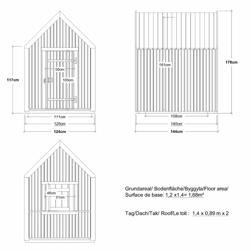 Spielhaus 'Classic' | mit Dachpappe | 1 Tür, 1 Fenster | L 144 x B 124 x H 178 cm | unbehandelt | Made in Europe