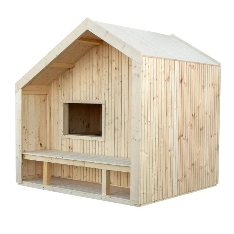 Spielhaus 'Cozy' | mit Dachpappe | 1 Tür, 1 Fenster, 1 Sitzbank | mit Spieltheke | L 184 x B 208 x H 212 cm | unbehandelt | Made in Europe