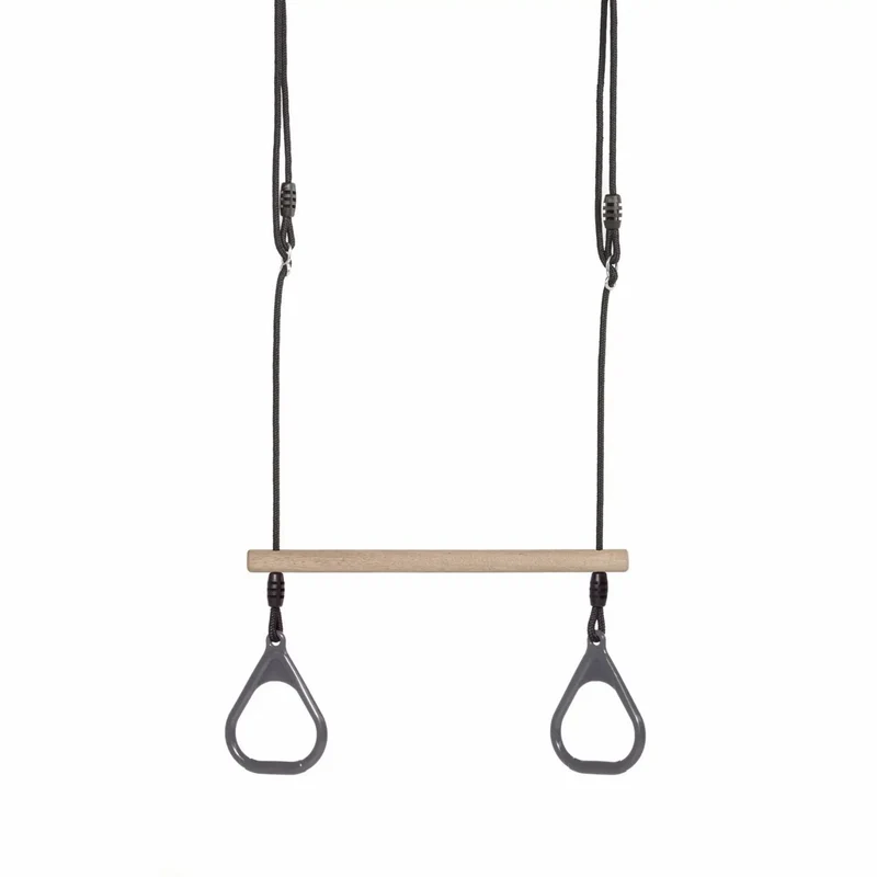 Trapezschaukel 'Lux' | mit Ringen | Holz Trapezstange | Kunststoffringe | Grauschwarz | Made in Europe