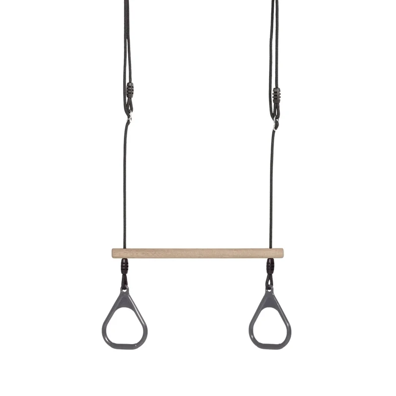Trapezschaukel 'Lux' | mit Ringen | Holz Trapezstange | Kunststoffringe | Grauschwarz | Made in Europe
