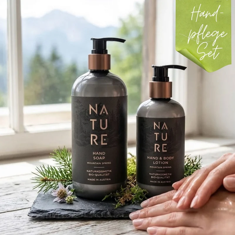 2er-Set 'Handpflege' | Mountain Spring | Seife 500 ml | Lotion 250 ml | tierversuchsfrei | vegan | Kunststoffgebinde mit Pumpfunktion | Made in Austria
