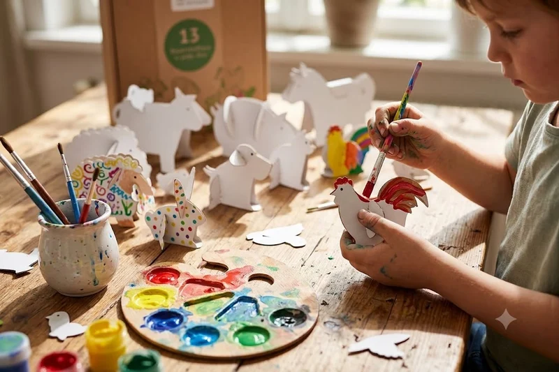 UaB Geschenk | Bauernhoftiere aus Pappe 'Streichelzoo' | 13-teilig | zum Zusammenstecken und Anmalen