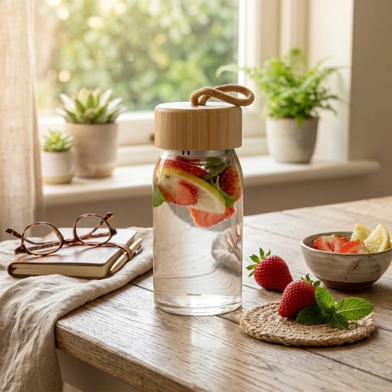 UaB Geschenk | TO GO Trinkflasche aus Glas | nachhaltig und stylisch | 400 ml
