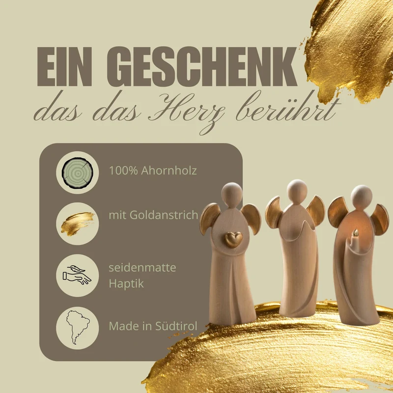 Engel 'Aurelia' | 11,5 cm | Ahorn | gewachst und Goldanstrich | Geschenk zu vielen Anlässen | Hergestellt in Südtirol