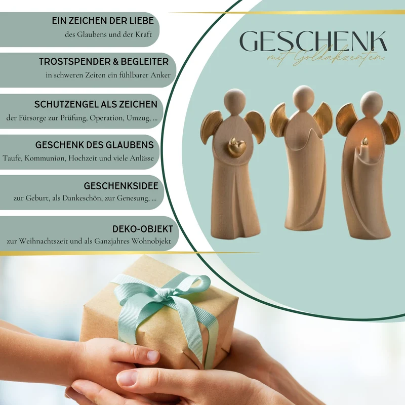 Engel 'Aurelia' | 11,5 cm | Ahorn | gewachst und Goldanstrich | Geschenk zu vielen Anlässen | Hergestellt in Südtirol