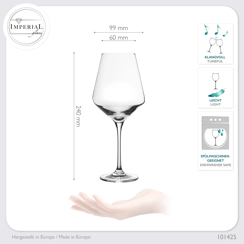 IMPERIAL glass Rotweingläser 580ml Set 6-Teilig "Athen" Bordeauxgläser aus Crystalline Glas Spülmaschinenfest