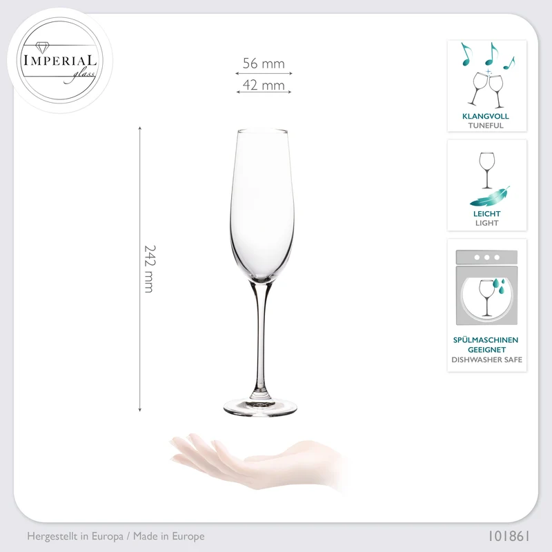 IMPERIAL glass Sektkelche 180ml Set 2-Teilig Sektgläser "Havanna" aus Crystalline Glas Spülmaschinenfest