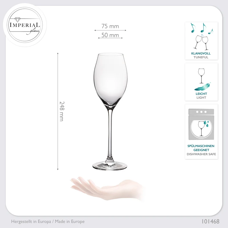 IMPERIAL glass Proseccogläser 230ml (max. 290ml) Set 2-Teilig "Havanna" Sektgläser aus Crystalline Glas Spülmaschinenfest