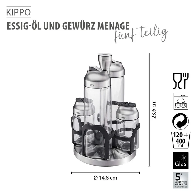 -GEFU- "KIPPO" Essig-Öl und Gewürz Menage, 5-teilig