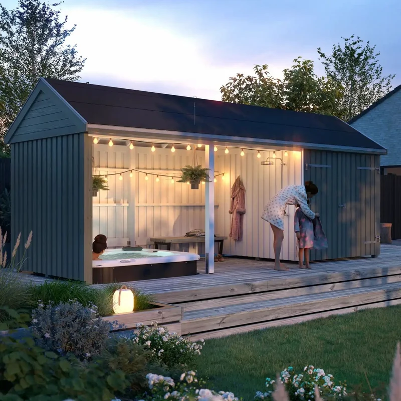 Gartenhaus 'Classic Multi' | 3 Module | L 626 x B 234 x H 192/280 cm | Holz unbehandelt | mit Dachpappe und H-Pfostenfüße | 14,5 m² | Made in Europe