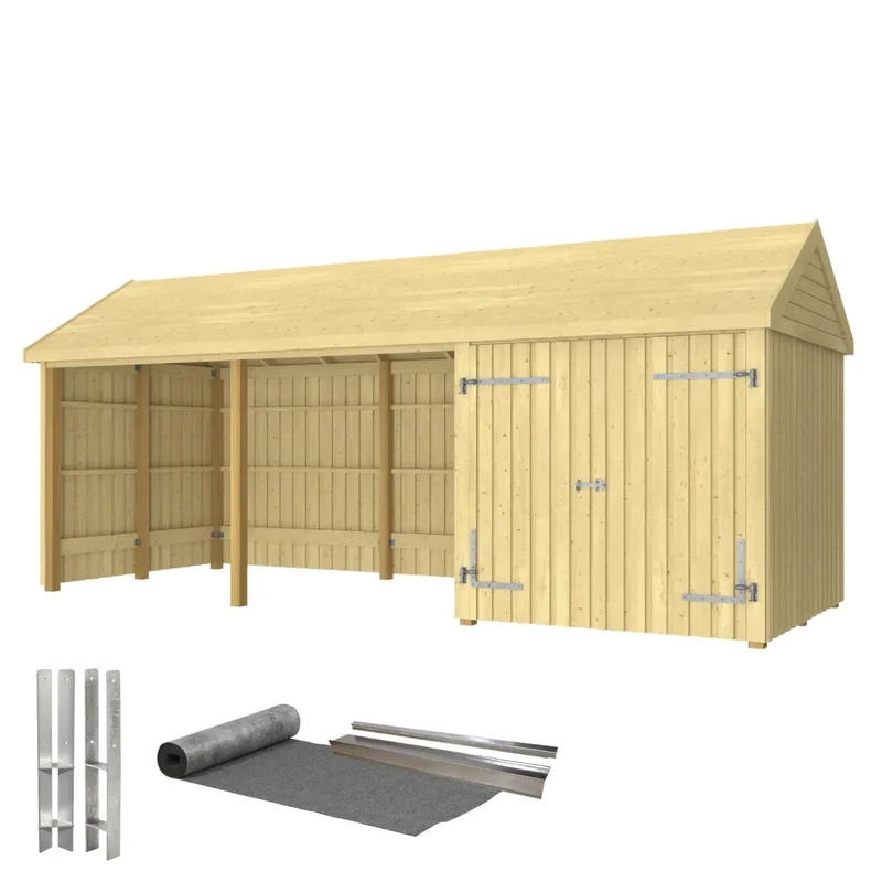 Gartenhaus 'Classic Multi' | 3 Module | L 626 x B 234 x H 192/280 cm | Holz unbehandelt | mit Dachpappe und H-Pfostenfüße | 14,5 m² | Made in Europe