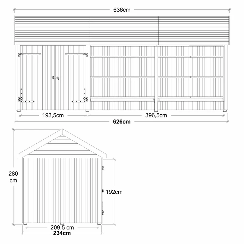 Gartenhaus 'Classic Multi' | 3 Module | L 626 x B 234 x H 192/280 cm | Holz unbehandelt | mit Dachpappe und H-Pfostenfüße | 14,5 m² | Made in Europe