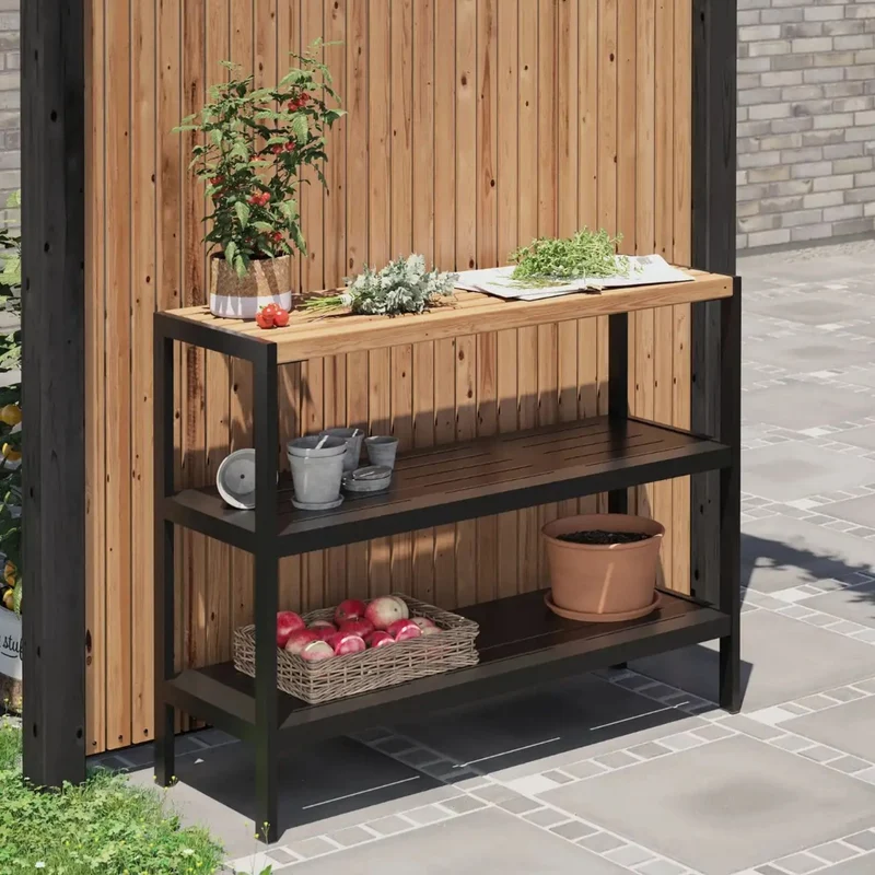 Pflanz-/Grilltisch 'Trend' | mit 2 Regalfächern | L 110 x B 39 x H 90 cm | ThermoWood® | Beschläge verzinkt und schwarz pulverlackiert | Made in Europe