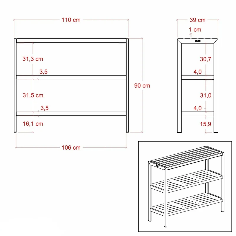 Pflanz-/Grilltisch 'Trend' | mit 2 Regalfächern | L 110 x B 39 x H 90 cm | ThermoWood® | Beschläge verzinkt und schwarz pulverlackiert | Made in Europe