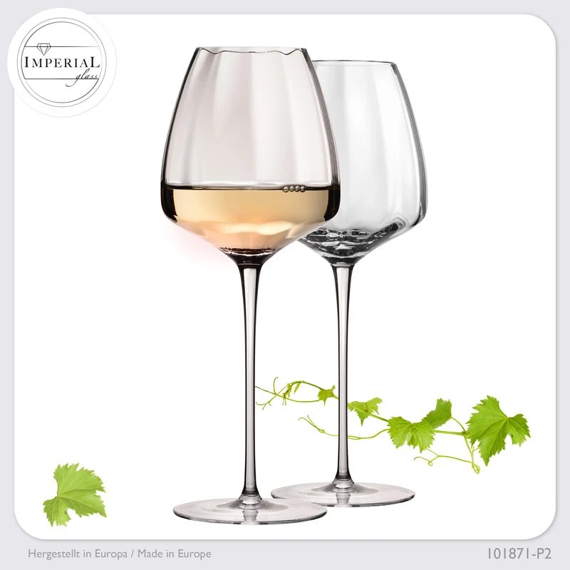 IMPERIAL glass Große Weißweingläser gewellt 650ml Set 2-Teilig "Cali" aus Crystalline Glas Handmade