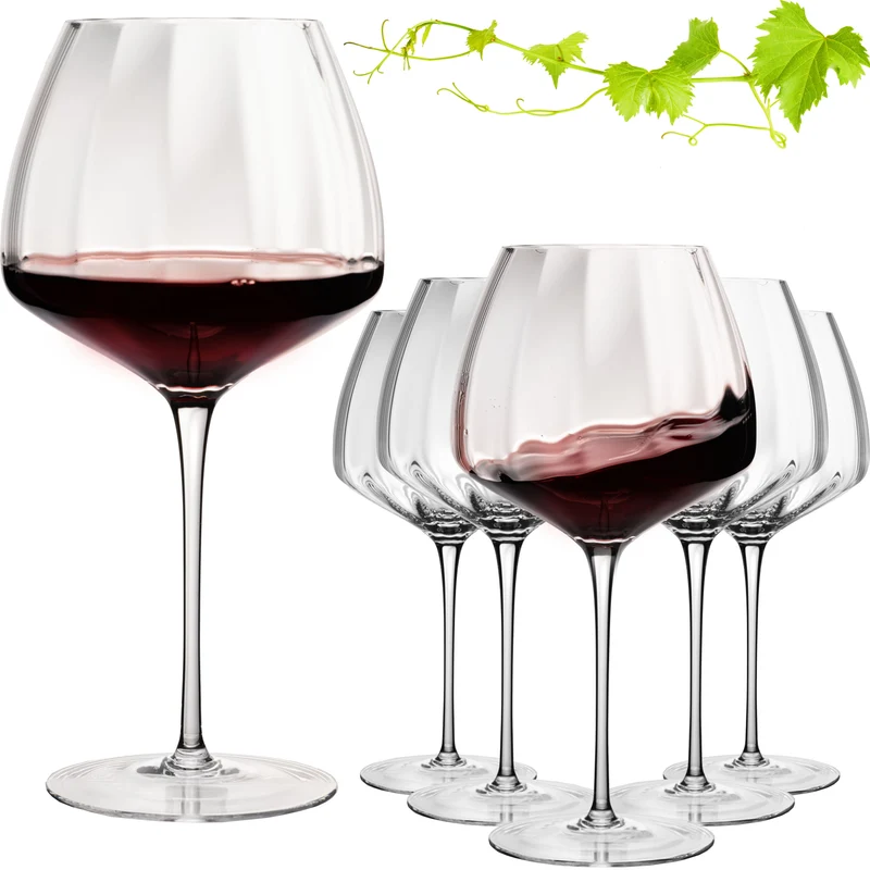 IMPERIAL glass Große Rotweingläser gewellt 930ml Set 6-Teilig "Cali" aus Crystalline Glas Handmade