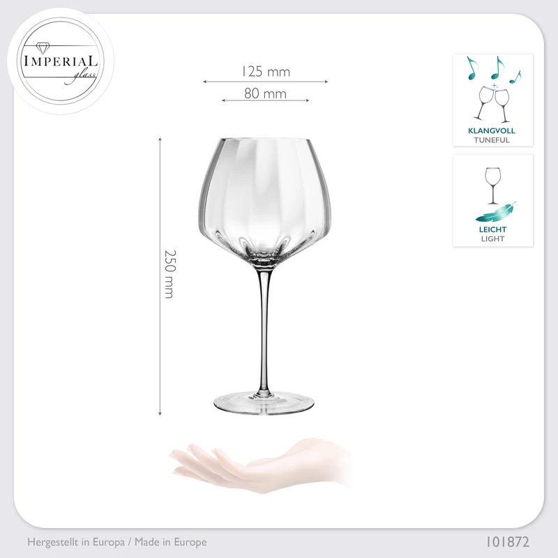 IMPERIAL glass Große Rotweingläser gewellt 930ml Set 6-Teilig "Cali" aus Crystalline Glas Handmade