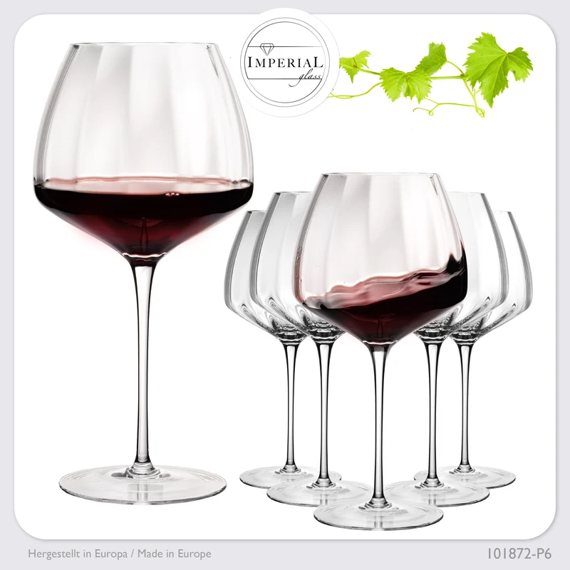 IMPERIAL glass Große Rotweingläser gewellt 930ml Set 6-Teilig "Cali" aus Crystalline Glas Handmade