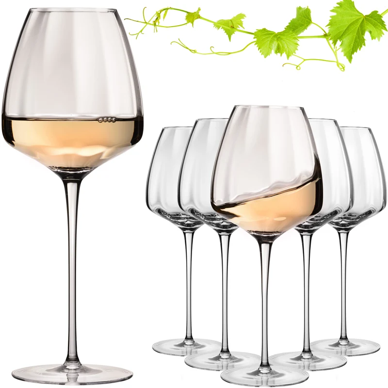 IMPERIAL glass Große Weißweingläser gewellt 650ml Set 6-Teilig "Cali" aus Crystalline Glas Handmade