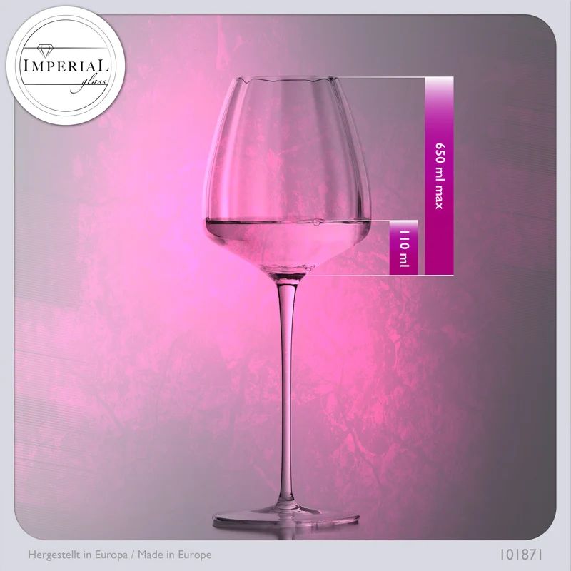 IMPERIAL glass Große Weißweingläser gewellt 650ml Set 6-Teilig "Cali" aus Crystalline Glas Handmade