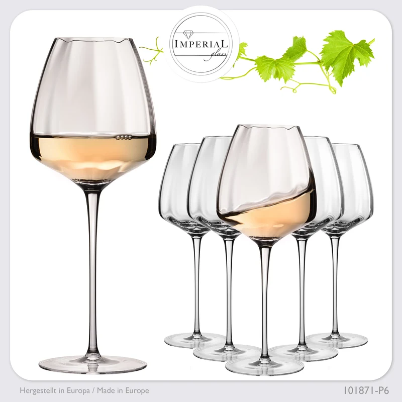 IMPERIAL glass Große Weißweingläser gewellt 650ml Set 6-Teilig "Cali" aus Crystalline Glas Handmade