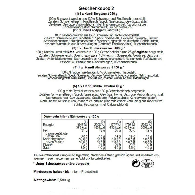 Genussbox 'Pfeffer' | 5 verschiedene Würste | 590 g | im Geschenkskarton | Made in Austria