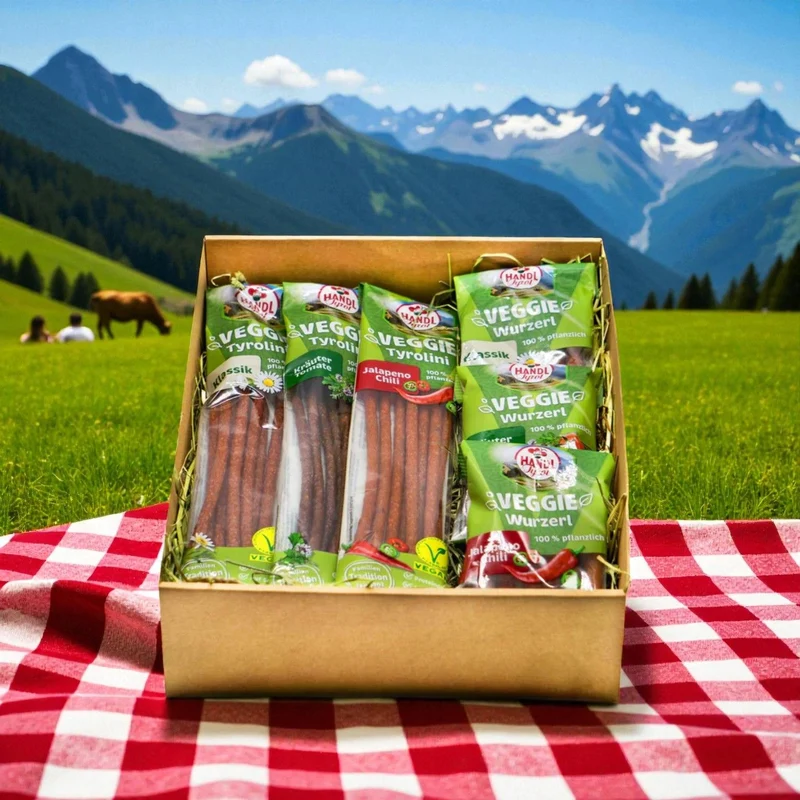 Genussbox 'Veggie' | 6 verschiedene vegane Würste | 390 g | im Geschenkskarton | Made in Austria