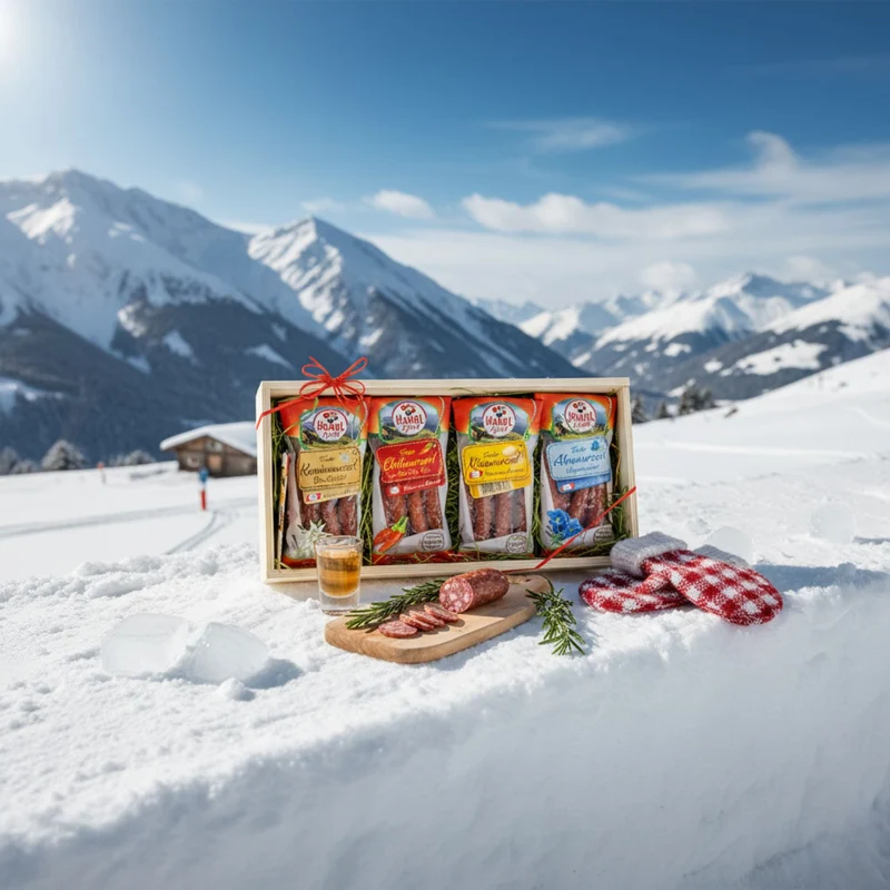 Wurzerlkiste | 4 verschiedene Würste | 400 g | in der Holzkiste | Made in Austria