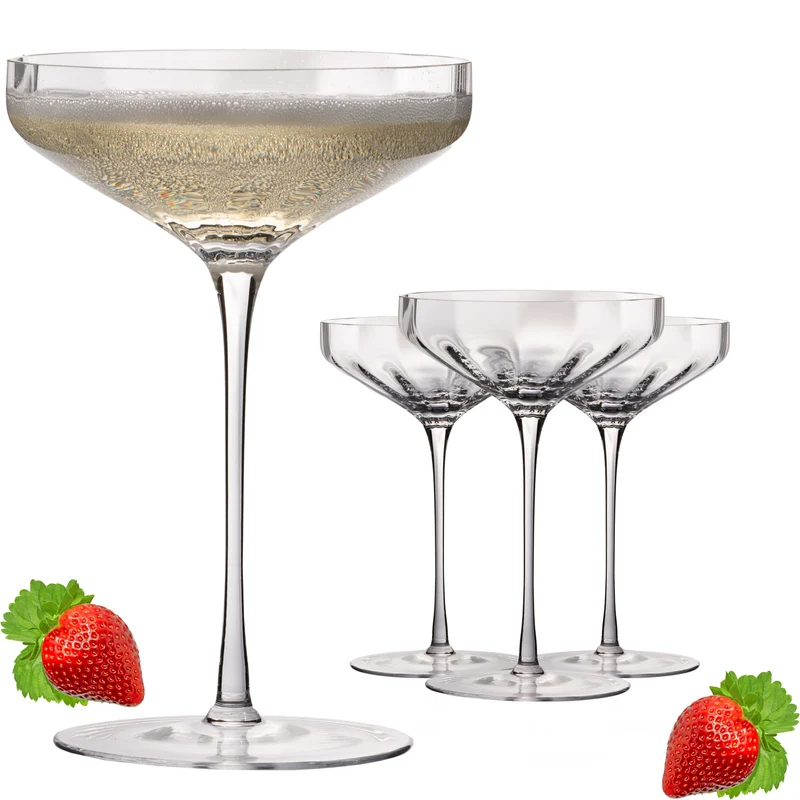 IMPERIAL glass große Sektschalen gewellt 320ml Set 4-Teilig "Cali" aus Crystalline Glas Handmade
