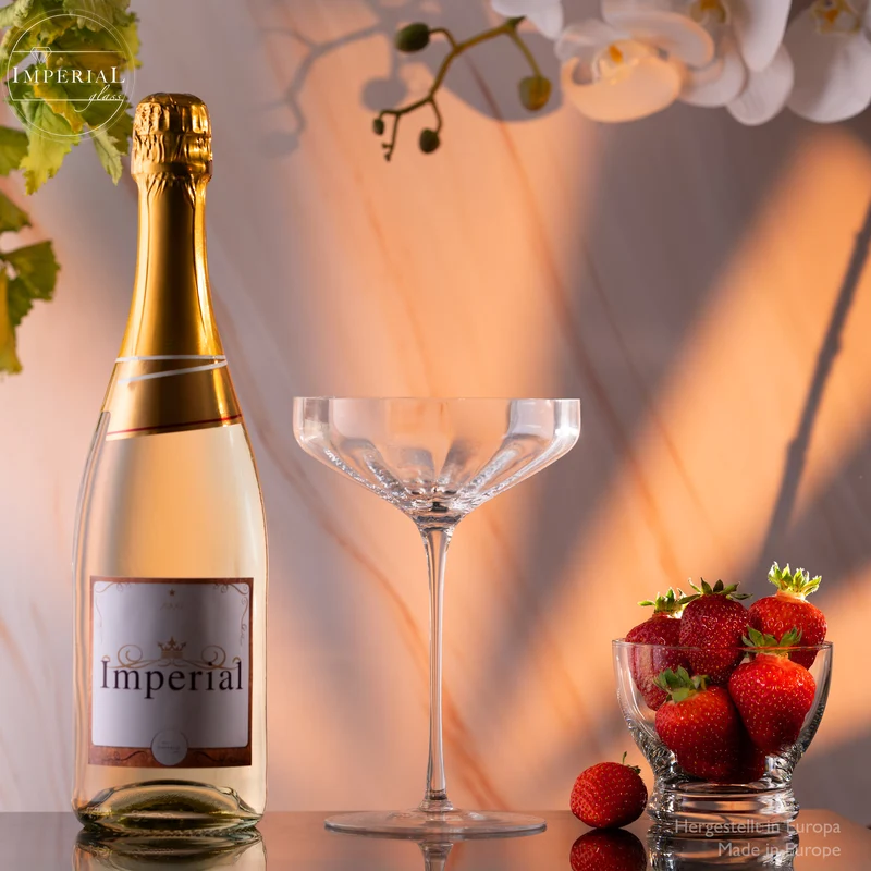 IMPERIAL glass große Sektschalen gewellt 320ml Set 4-Teilig "Cali" aus Crystalline Glas Handmade