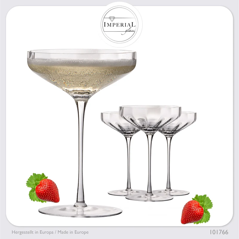 IMPERIAL glass große Sektschalen gewellt 320ml Set 4-Teilig "Cali" aus Crystalline Glas Handmade