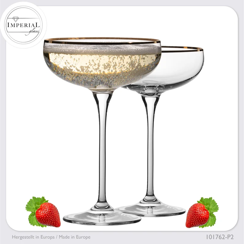 IMPERIAL glass Sektschalen mit Goldrand 270ml Set 2-Teilig aus Crystalline Glas
