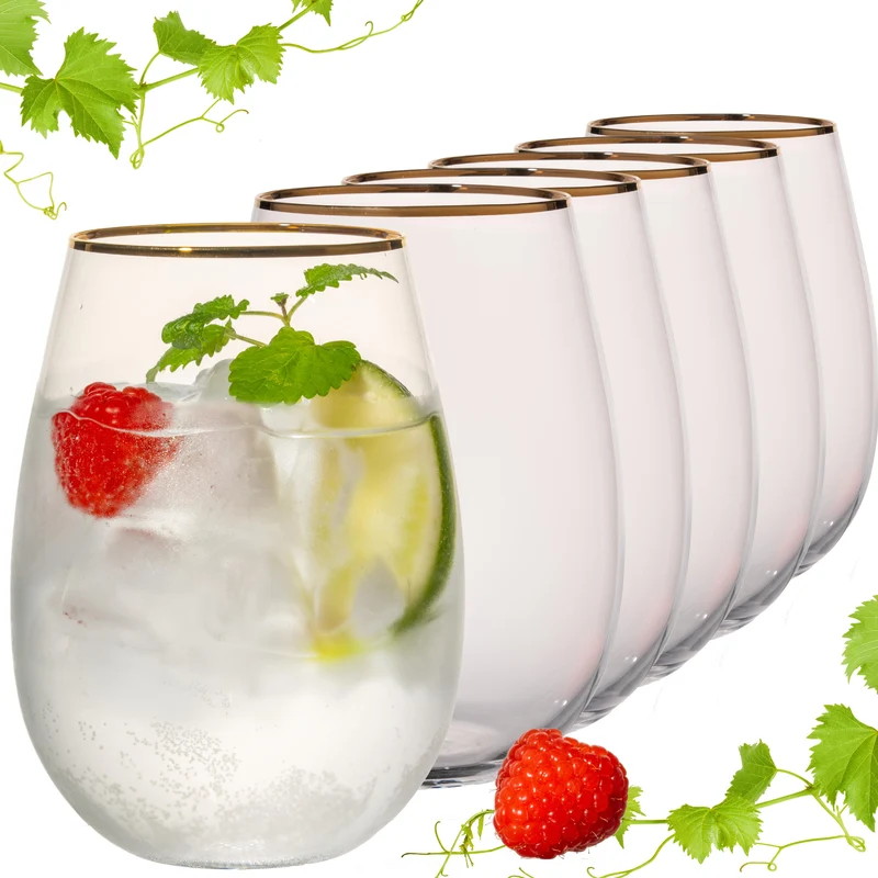 IMPERIAL Trinkgläser mit Goldrand 500ml ohne Stiel aus Crystalline Glas 6er Set "Goldrand"