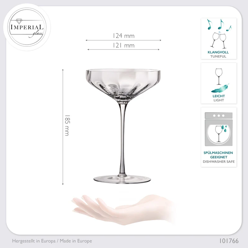 IMPERIAL glass große Sektschalen gewellt 320ml Set 6-Teilig "Cali" aus Crystalline Glas Handmade