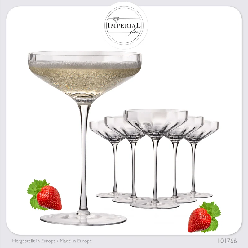 IMPERIAL glass große Sektschalen gewellt 320ml Set 6-Teilig "Cali" aus Crystalline Glas Handmade