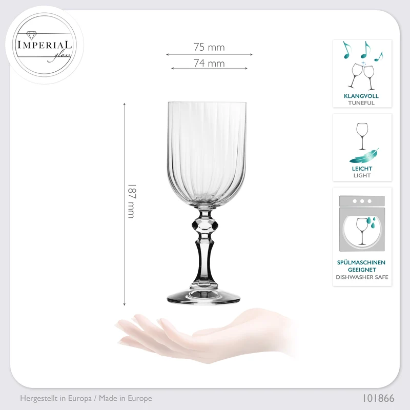 IMPERIAL glass Geriffelte Weingläser 320ml "Prag" Set 4-Teilig aus Crystalline Glas