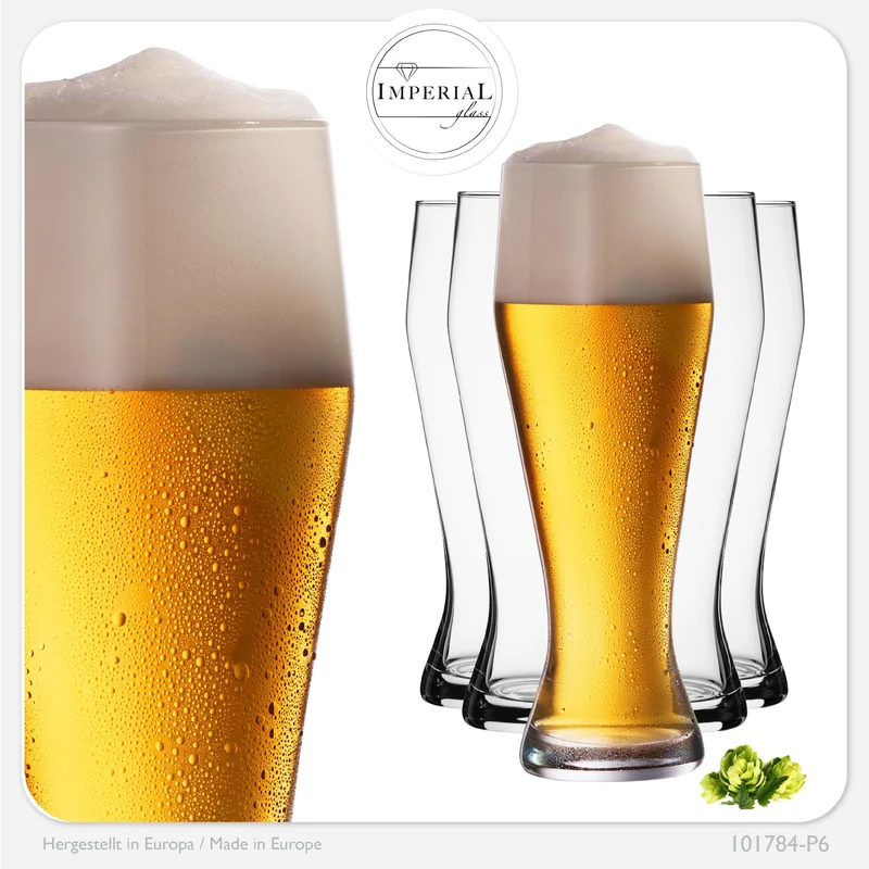 IMPERIAL glass Hohe Weizengläser aus Crystalline Glas Set 6 Stück 500ml (max. 700ml) Spülmaschinenfest