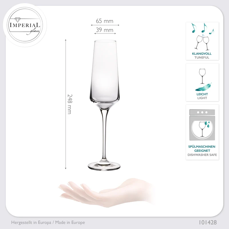 IMPERIAL glass Sektkelche 220ml Serie "Athen" Set 6-Teilig Sektgläser aus Crystalline Glas