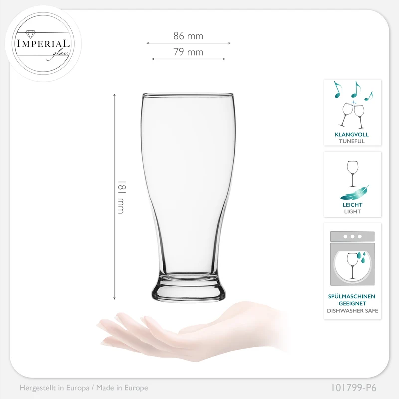 IMPERIAL glass Weizengläser aus Crystalline Glas 500ml (max. 550ml) Set 6 Stück Biergläser 0,7L