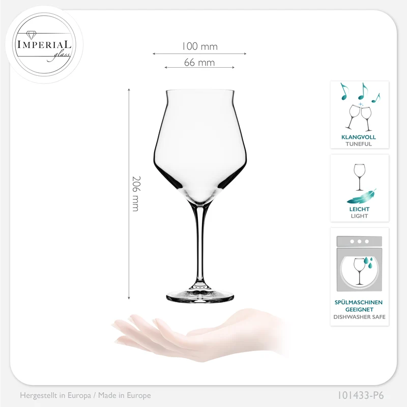 IMPERIAL glass Biergläser Edel 400ml (max. 460ml) Set 6-Teilig aus Crystalline Glas