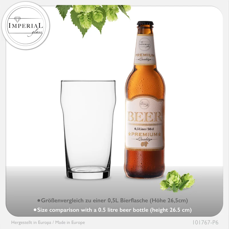 IMPERIAL glass Pint Biergläser Set 6 Stück 500ml (max. 700ml) aus Crystalline Glas Spülmaschinenfest