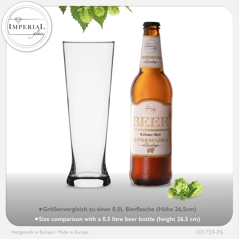 IMPERIAL glass Hohe Weizengläser aus Crystalline Glas Set 6 Stück 500ml (max. 680ml) Spülmaschinenfest