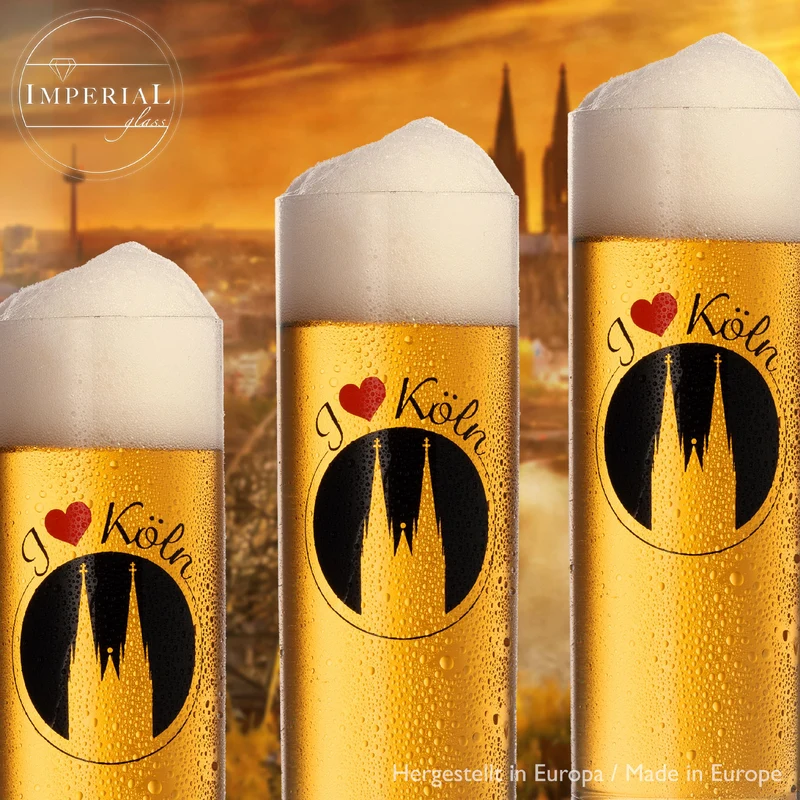 IMPERIAL glass Kölschgläser mit Kölner Dom Liebe Motiv 200ml (max 240ml) Set 6-Teilig Kölsch Stangen aus Glas 0,2L