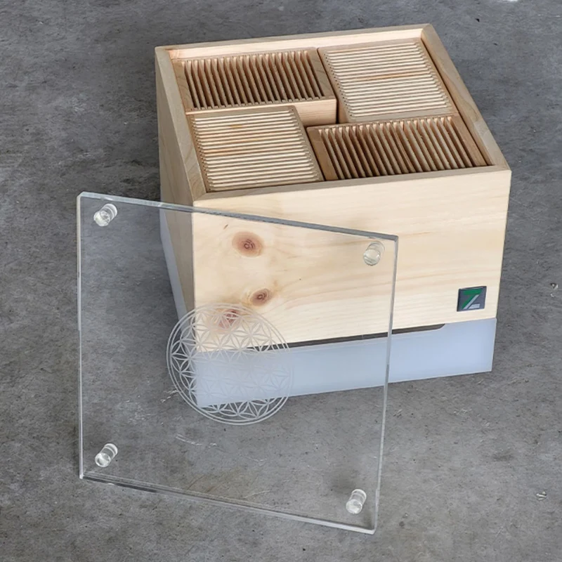 Zirbenlüfter ‘Kubus Premium’ | für 40 m² | flüsterleiser Ventilator | Lichtfarben wählbar | für Privat und Büro | Made in Austria
