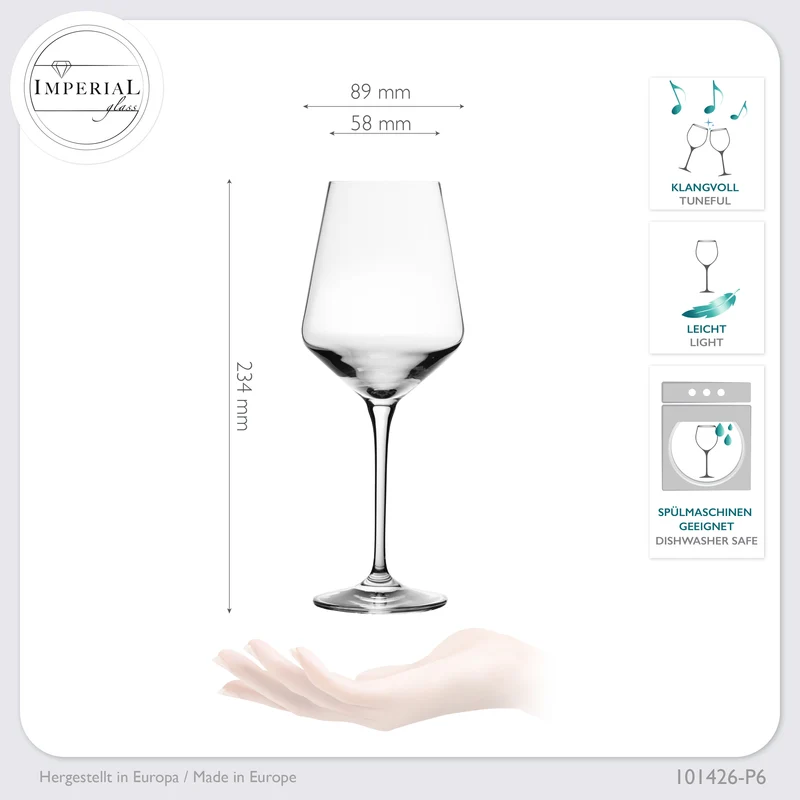 IMPERIAL glass Weißweingläser 450ml "Athen" Set 6-Teilig Riesling Glas aus Crystalline Glas Weingläser Spülmaschinenfest